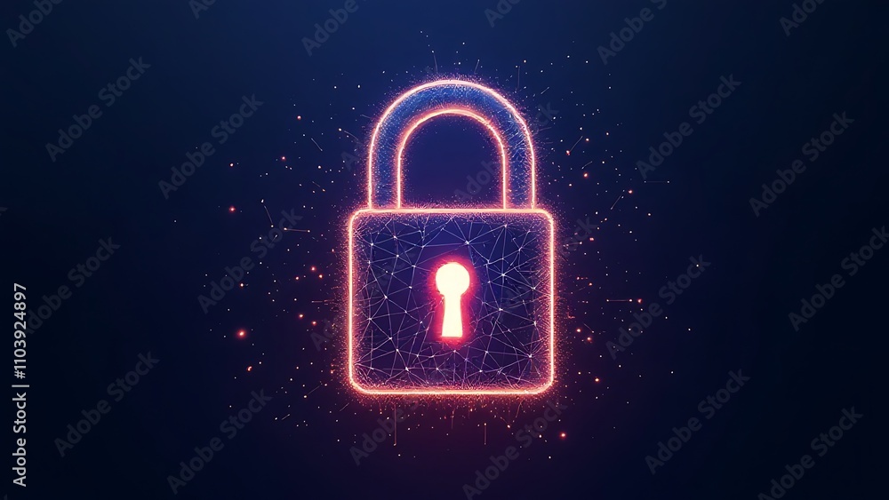 Cyber security concept. Lock symbol from lines and triangles, point connecting network on blue background. Cyber security concept. Lock symbol from lines and triangles, point connecting network on blue background.