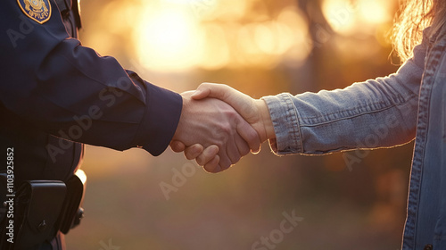 Police Officer Shaking Hands with Civilian to Symbolize Trust