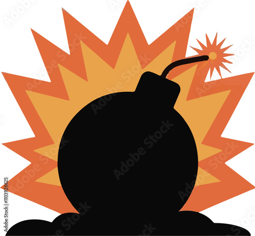 Bomb isolated on white background. Cartoon bom with burning fuse. Vector stock