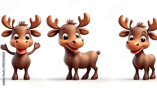 cute little moose cartoon character isolated on white background Generative AI 