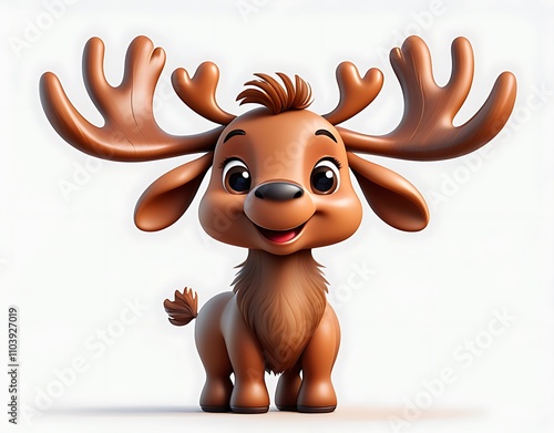 cute little moose cartoon character isolated on white background Generative AI
 photo