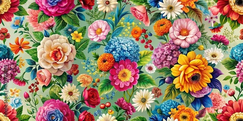 Vibrant Floral Wallpaper Design Featuring a Repeating Pattern of Colorful Flowers for Endless Decorative Textures in Interior Design and Home Decor Projects