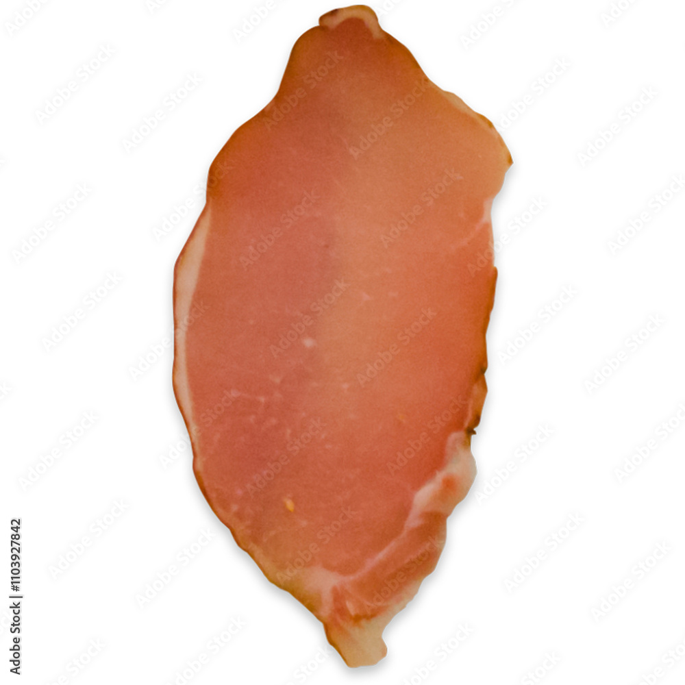 A slice of cured meat, showcasing its delicate texture and color. A slice of cured meat, showcasing its delicate texture and color.