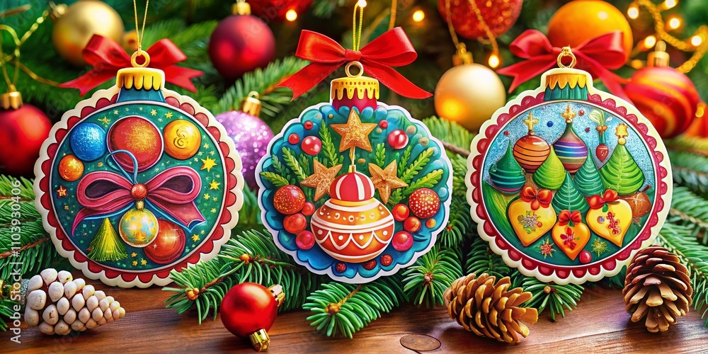 Vibrant Holiday Sticker Set with Charming Ornaments in Playful Colors for Craft Projects and Seasonal Decorations Vibrant Holiday Sticker Set with Charming Ornaments in Playful Colors for Craft Projects and Seasonal Decorations