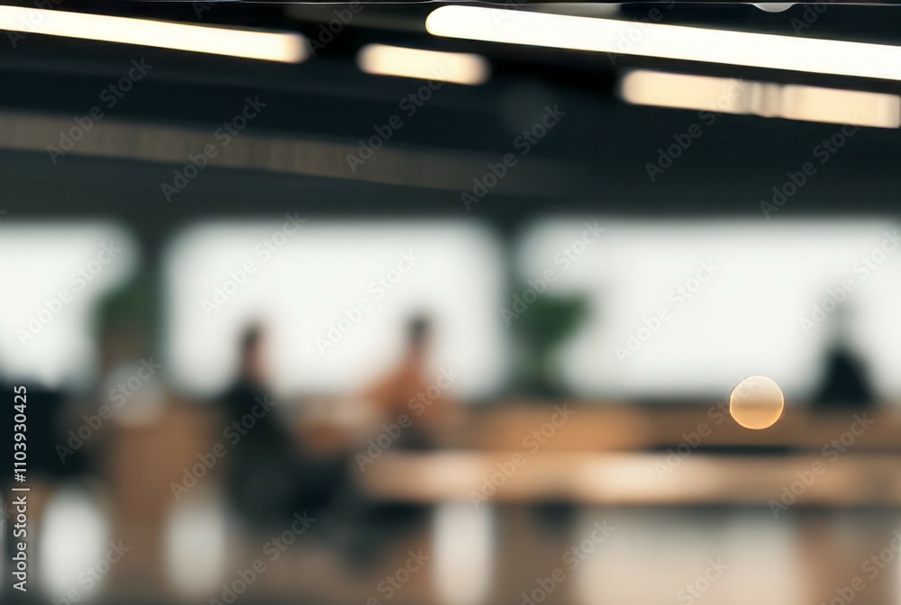 Blurred office meeting. Abstract image of colleagues collaborating, conveying teamwork and modern workplace vibes.