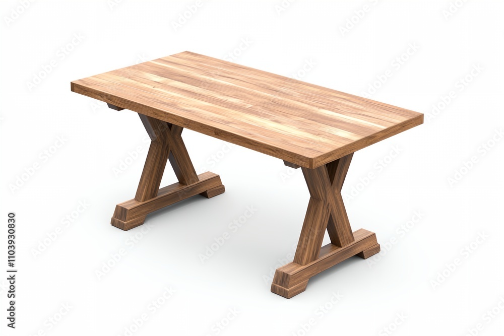 A wooden table with a cross design on it. The table is empty and sits on a white background A wooden table with a cross design on it. The table is empty and sits on a white background
