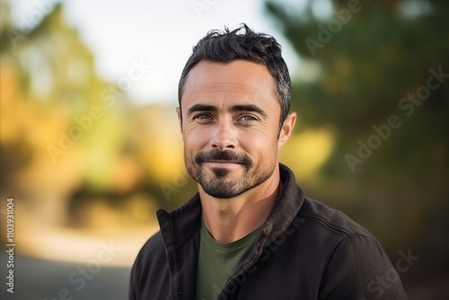 Portrait of a handsome young man with beard and mustache looking at camera