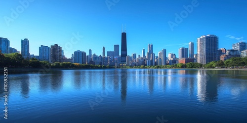 Lake, river, wide, city, skyline, light blue sky 16K,HD 