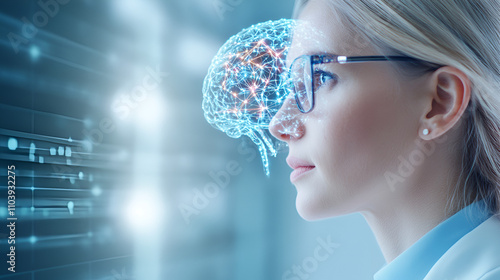 Woman Silhouette with Gears, Thinking Mind Concept