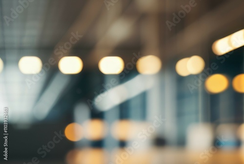 Blurred lights interior. Abstract bokeh lights background conveying a feeling of calm and modern ambiance. Perfect for corporate or relaxation themes.