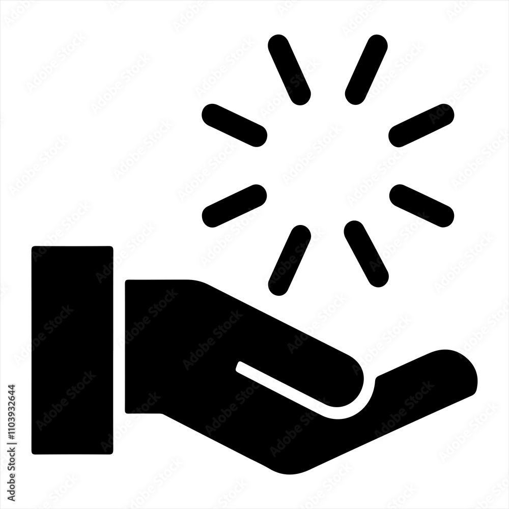 Open hand offering icon with radiating lines Open hand offering icon with radiating lines