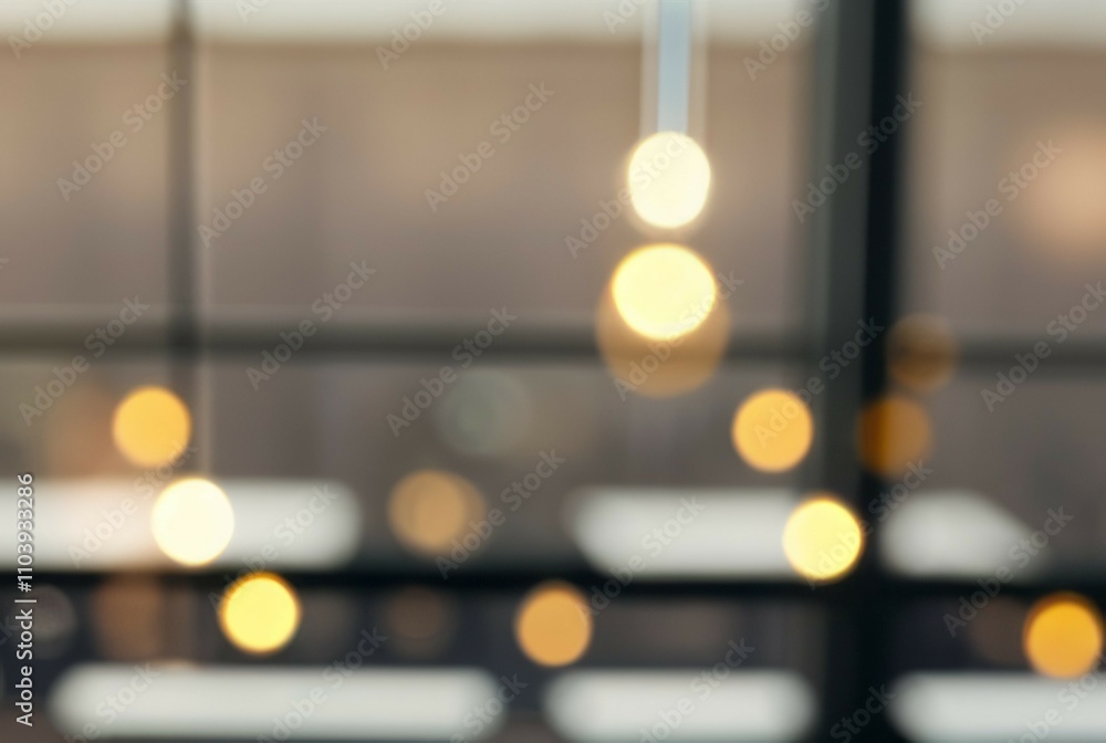 Blurred lights office interior. Abstract bokeh lights background, conveying warmth, comfort, and a relaxed atmosphere of a modern workspace. Blurred lights office interior. Abstract bokeh lights background, conveying warmth, comfort, and a relaxed atmosphere of a modern workspace.