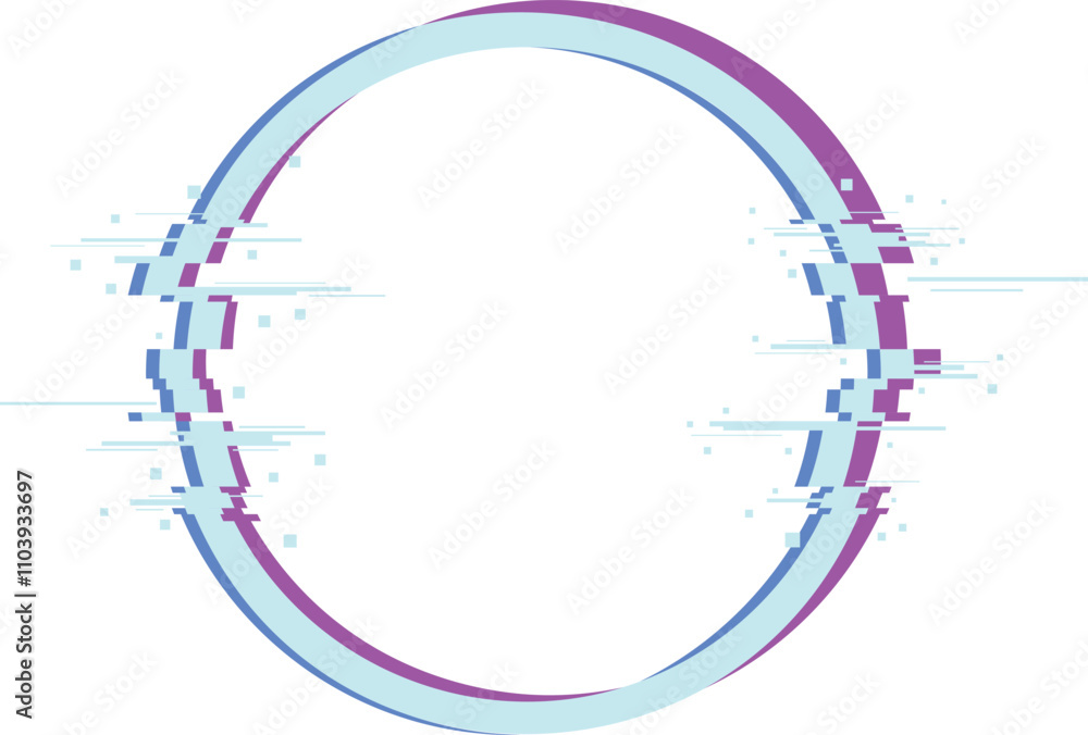 Obraz premium A blurry, pixelated circle with a blue and pink border
