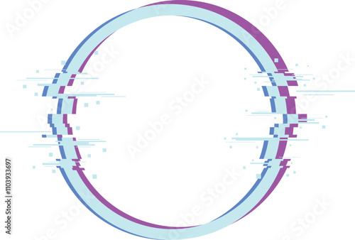 A blurry, pixelated circle with a blue and pink border