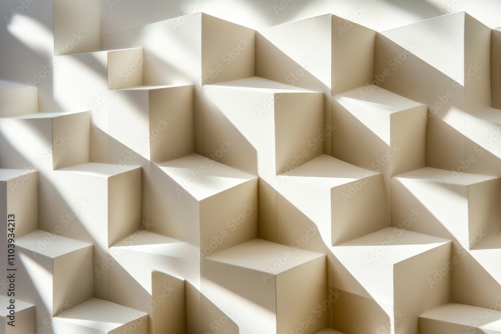 A Contemporary Architectural Study Featuring Textured White Cubes in Soft Light Patterns and Shadows A Contemporary Architectural Study Featuring Textured White Cubes in Soft Light Patterns and Shadows