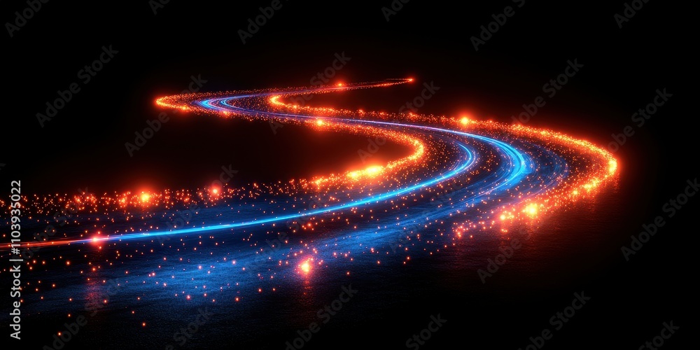 Vibrant Light Trails in Dark Space Creating a Dynamic Flow of Colorful Sparks Vibrant Light Trails in Dark Space Creating a Dynamic Flow of Colorful Sparks