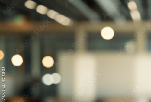 Blurred office interior. Abstract bokeh background evokes calm, peaceful workspace vibes.  Ideal for corporate presentations. photo