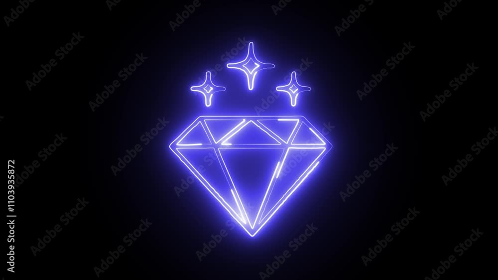 glowing neon diamond icon isolated on black background. HD video motion graphic animation glowing neon diamond icon isolated on black background. HD video motion graphic animation