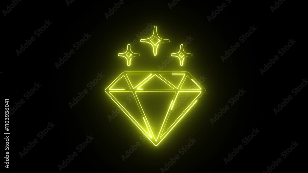 glowing neon diamond icon isolated on black background. HD video motion graphic animation glowing neon diamond icon isolated on black background. HD video motion graphic animation