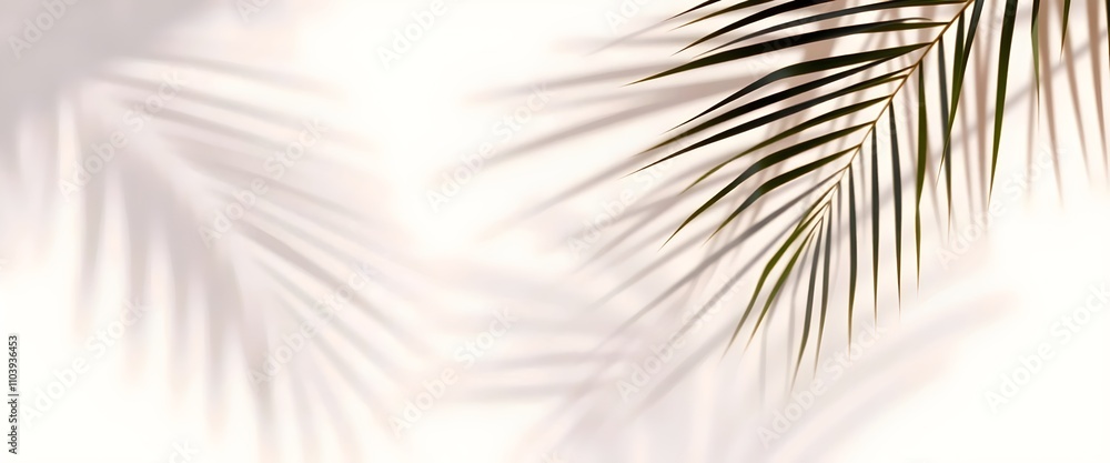 Fototapeta premium Palm Leaf and Shadows: Minimalist composition on white background, perfect for summer-themed designs.