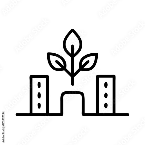 Good icon. Urban garden illustration with leaves symbolizing eco-friendly living and sustainable development concept