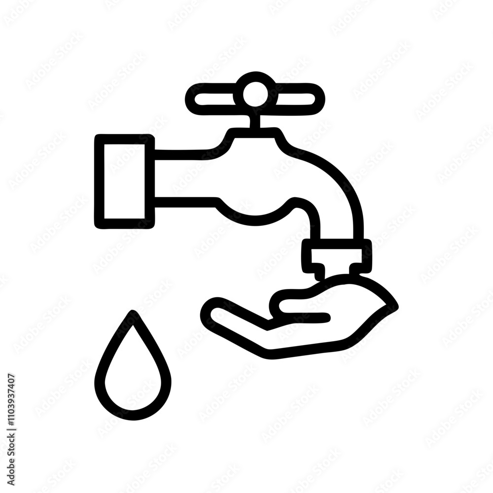Good icon for water conservation and tap use Good icon for water conservation and tap use