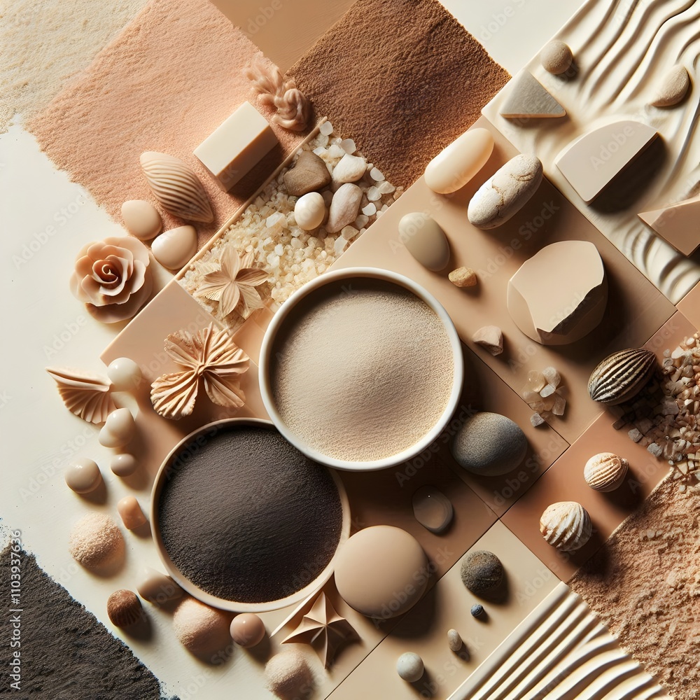 Neutral Tones Flat Lay: Natural materials, textures, and shapes arranged for design and beauty projects. Neutral Tones Flat Lay: Natural materials, textures, and shapes arranged for design and beauty projects.