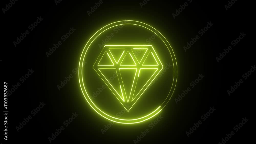 glowing neon gem icon isolated on black background. HD video motion graphic animation glowing neon gem icon isolated on black background. HD video motion graphic animation