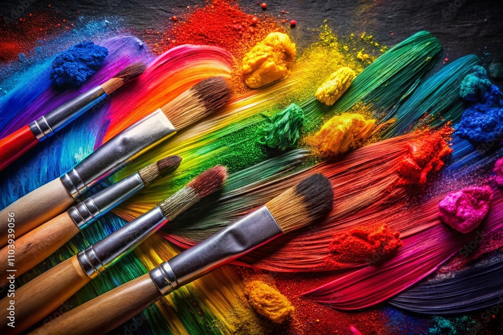 Fototapeta premium Vibrant Set of Watercolor Brushstrokes in Low Light, Perfect for Creative Design Projects and Backgrounds, Showcasing a Range of Colorful Hues Isolated on a Dark Surface