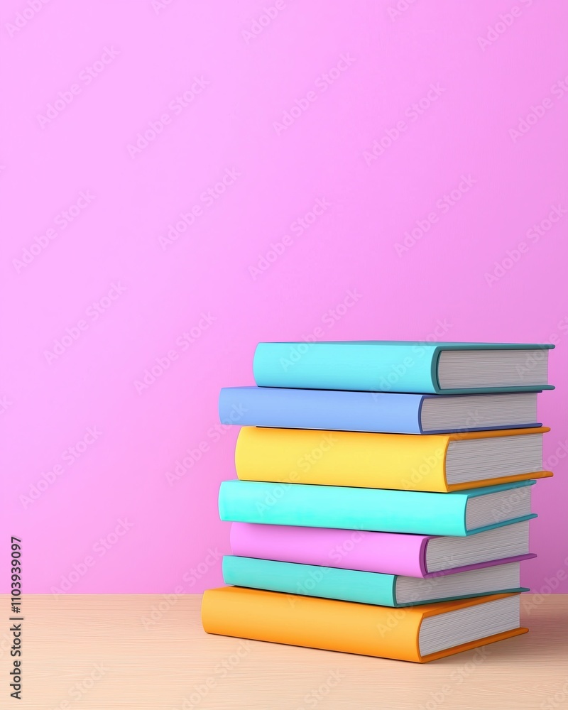 Colorful Stacked Books with Blank Covers on Pastel Background Colorful Stacked Books with Blank Covers on Pastel Background