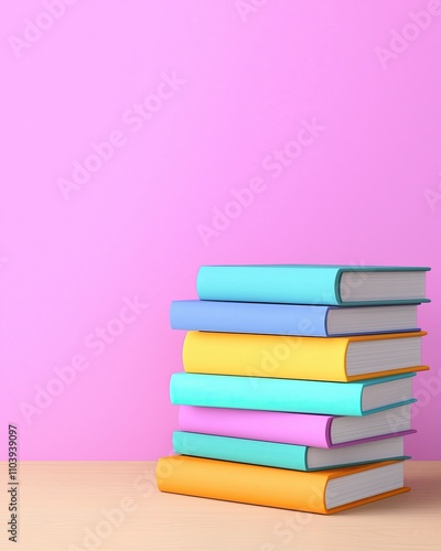 Colorful Stacked Books with Blank Covers on Pastel Background