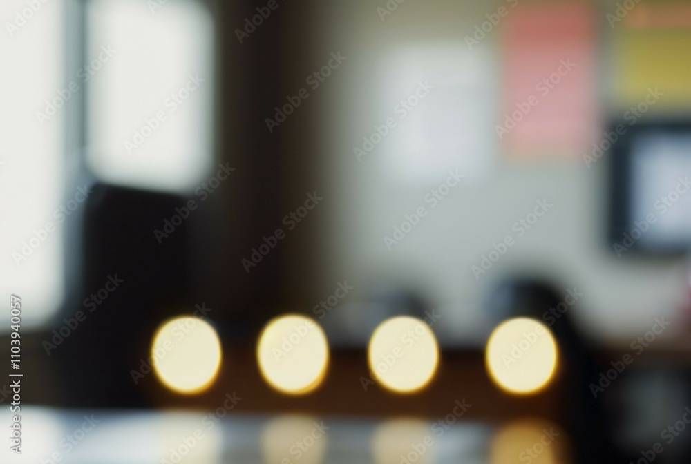 Blurred office lights. Abstract office bokeh image suggesting calm productivity and teamwork. Soft focus evokes a peaceful atmosphere. Blurred office lights. Abstract office bokeh image suggesting calm productivity and teamwork. Soft focus evokes a peaceful atmosphere.
