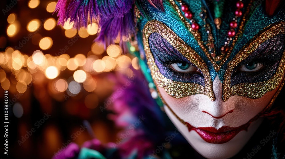 A striking portrait of a woman wearing a detailed glittering mask, evoking allure and mystery, set against bright bokeh lights that enhance her enigmatic presence. A striking portrait of a woman wearing a detailed glittering mask, evoking allure and mystery, set against bright bokeh lights that enhance her enigmatic presence.