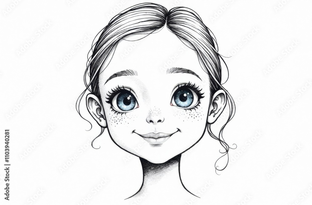 Young girl with bright blue eyes and a joyful smile showcases her freckles, with soft, wavy hair framing her face beautifully. Generative AI Young girl with bright blue eyes and a joyful smile showcases her freckles, with soft, wavy hair framing her face beautifully. Generative AI