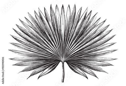 Fan palm leaf  sketch hand dawn drawing vector illustration