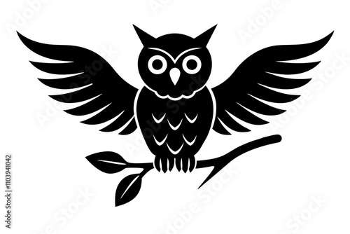 Owl Silhouette Perched on a Branch with Wings Spread – Elegant Wildlife Design