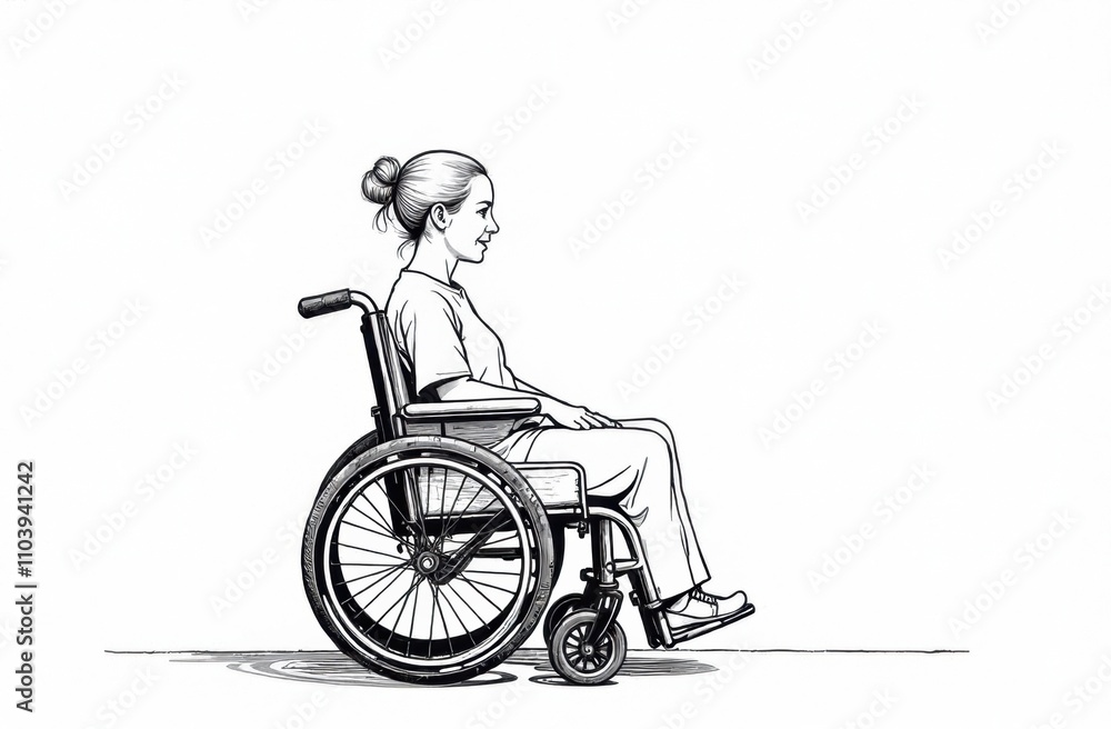 A woman in a wheelchair sits quietly, smiling with a thoughtful expression in a peaceful environment showcasing her contentment. Generative AI A woman in a wheelchair sits quietly, smiling with a thoughtful expression in a peaceful environment showcasing her contentment. Generative AI