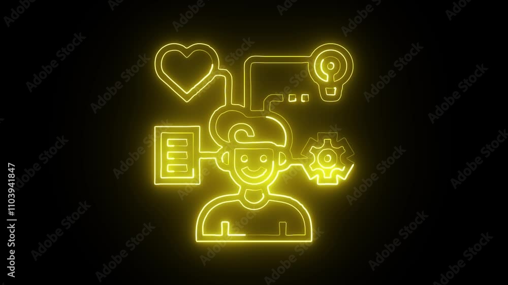 glowing neon mindset icon isolated on black background. HD video motion graphic animation glowing neon mindset icon isolated on black background. HD video motion graphic animation