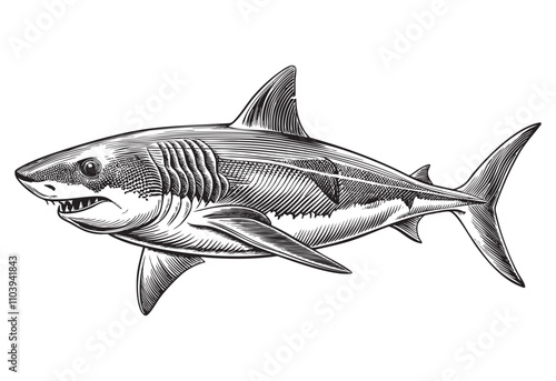 great white shark sketch hand dawn drawing vector illustration