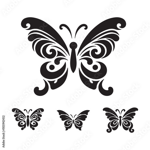 set of black and white butterflies