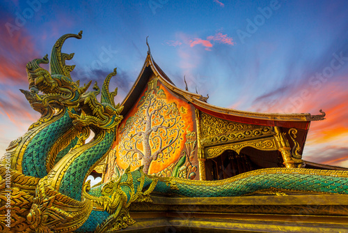 Amazing Temple Sirindhorn Wararam Phuproud in Ubon Ratchathani Province at twilight time,Thailand photo