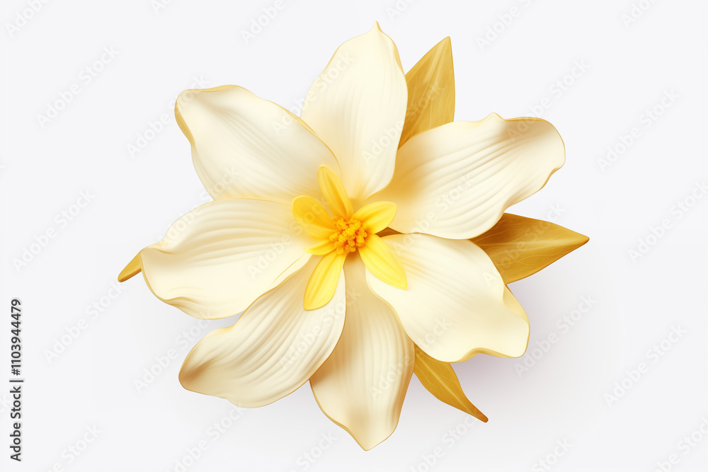 Fototapeta premium A vanilla flower with soft creamy yellow petals isolated on a transparent background, 