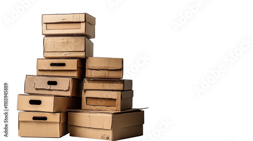 Wallpaper Mural Stacked cardboard boxes, rustic storage, isolated, white background, varying sizes, organized arrangement, simple layout Isolated on white background or PNG Torontodigital.ca