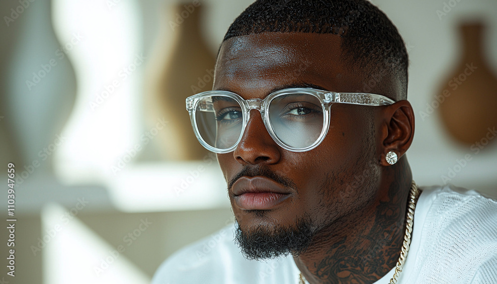 Confident African man in office with eyeglasses portrait generated by AI Confident African man in office with eyeglasses portrait generated by AI