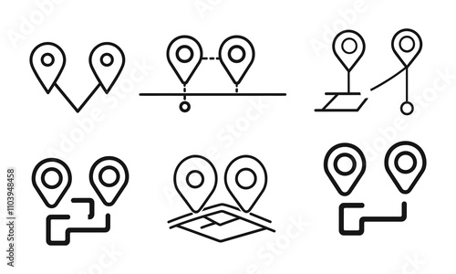 Location line pin signs. Navigation icons. Map pointer icons.