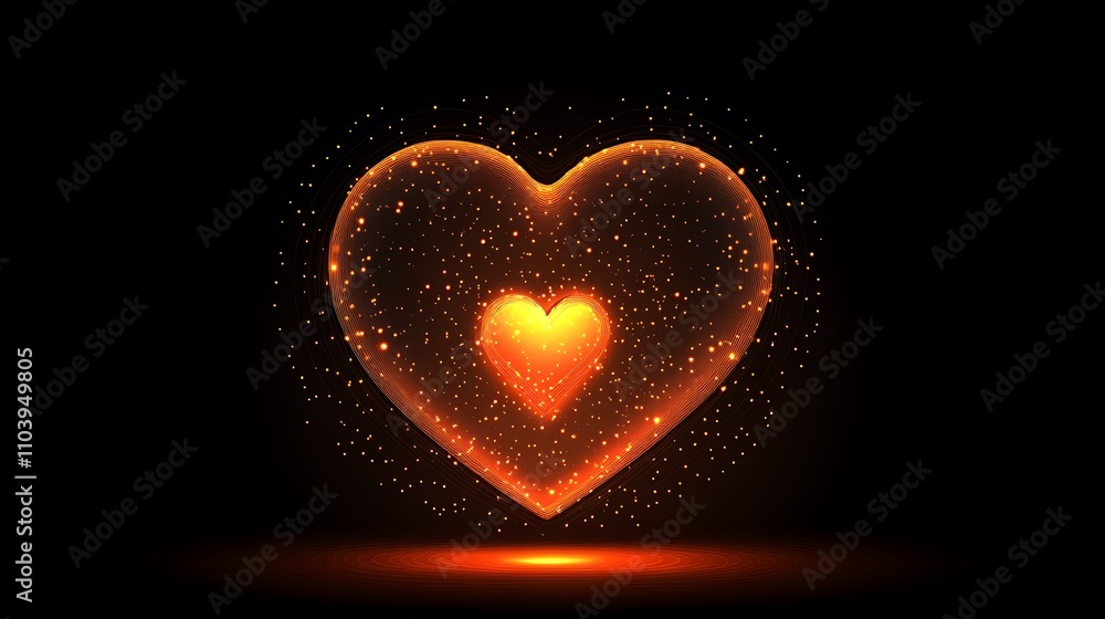 Glowing heart shape with particles. Glowing heart shape with particles.