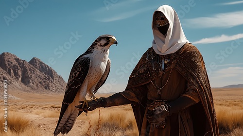 Falconer and His Bird in the Atacama Desert, Chile AI Generated photo