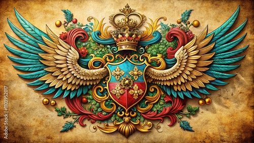 Wallpaper Mural Vintage Heraldic Wings Set: Unique Design Elements Featuring Ornate Bird Wings for Artistic Projects and Creative Designs in a Classic Coloring Style Torontodigital.ca