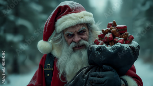 Twisted Santa Claus in a Gloomy Winter Setting