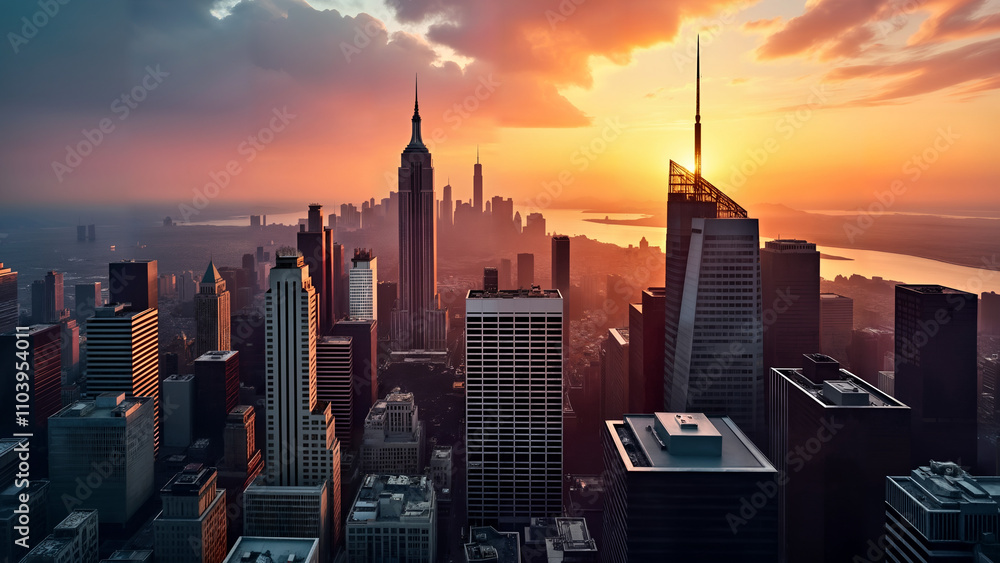 Fototapeta premium Stunning Sunset Over Urban Landscape